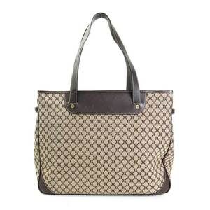 Celine Shoulder Bag Brown Macadam Canvas Leather